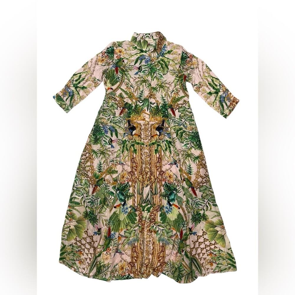 jayshree dalal Tropical Silk Blend Long Shirt Dress Sz:L - Picture 8 of 11